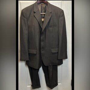 Caravelli Italy Suit Men 44R Superior 150’s Wool Brown Sharkskin 3 Button 38x29
